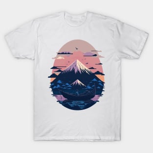 Serene Mount Fuji Sunset Peaceful River Scenery T-Shirt